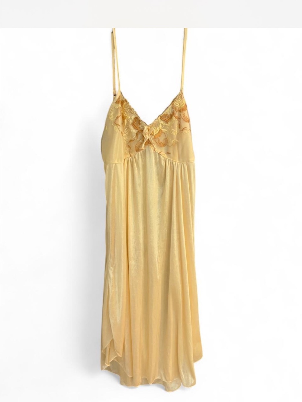 Lati Fashion yellow slip dress with formal embroidery and bow detail cottagecore
